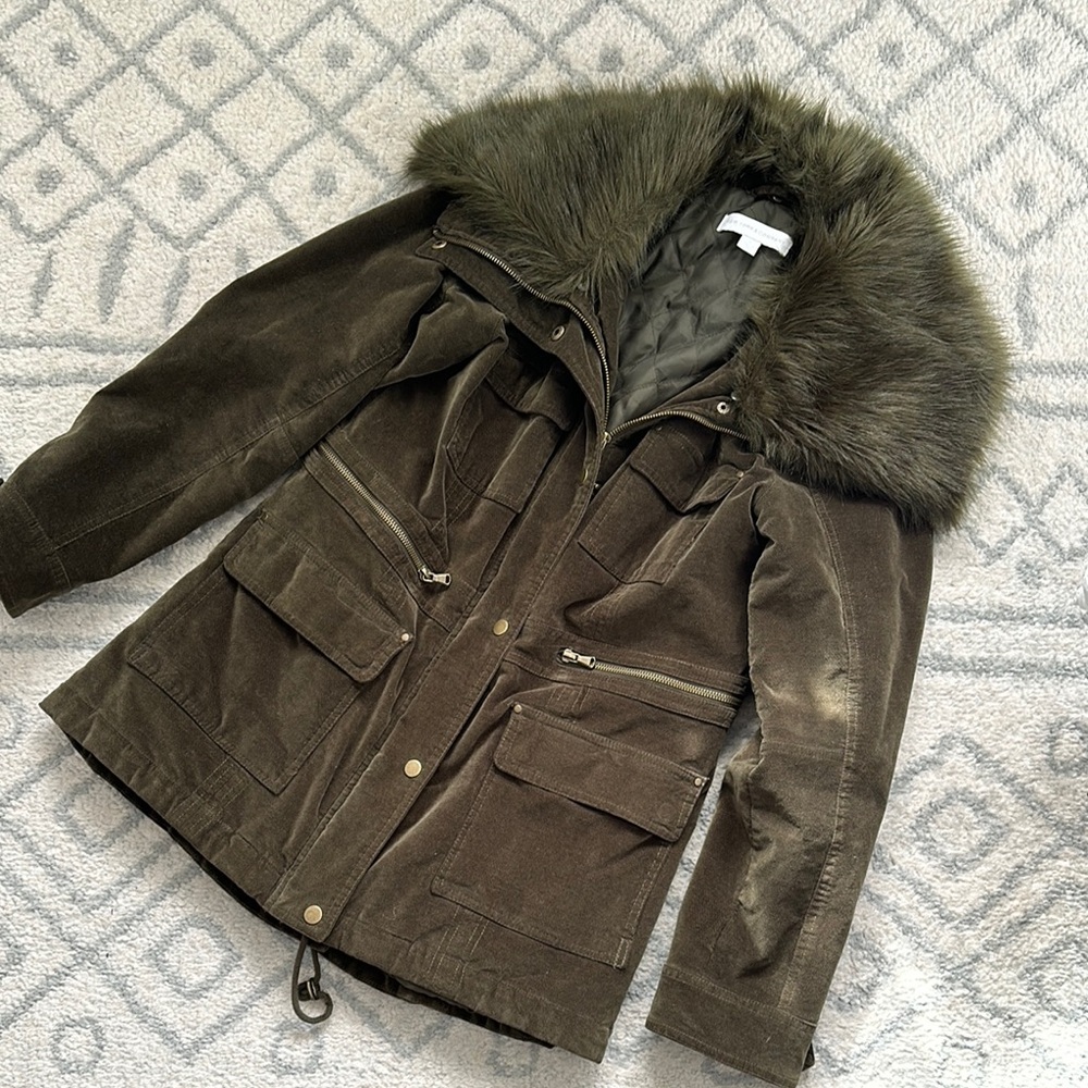 Olive Green Fur-Trimmed Jacket